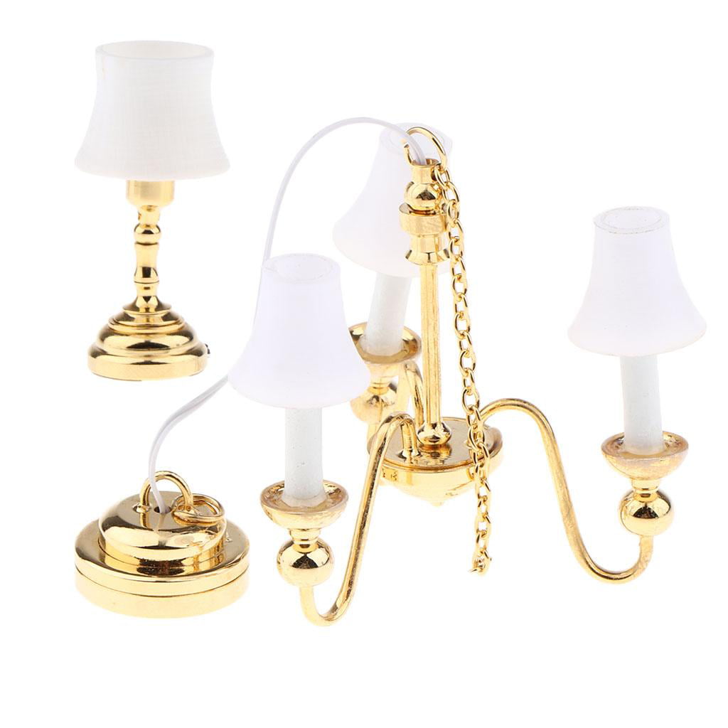 Dollhouse Miniature LED "Gas" Ceiling Light Aged Brass 1:12 Scale Lantern 