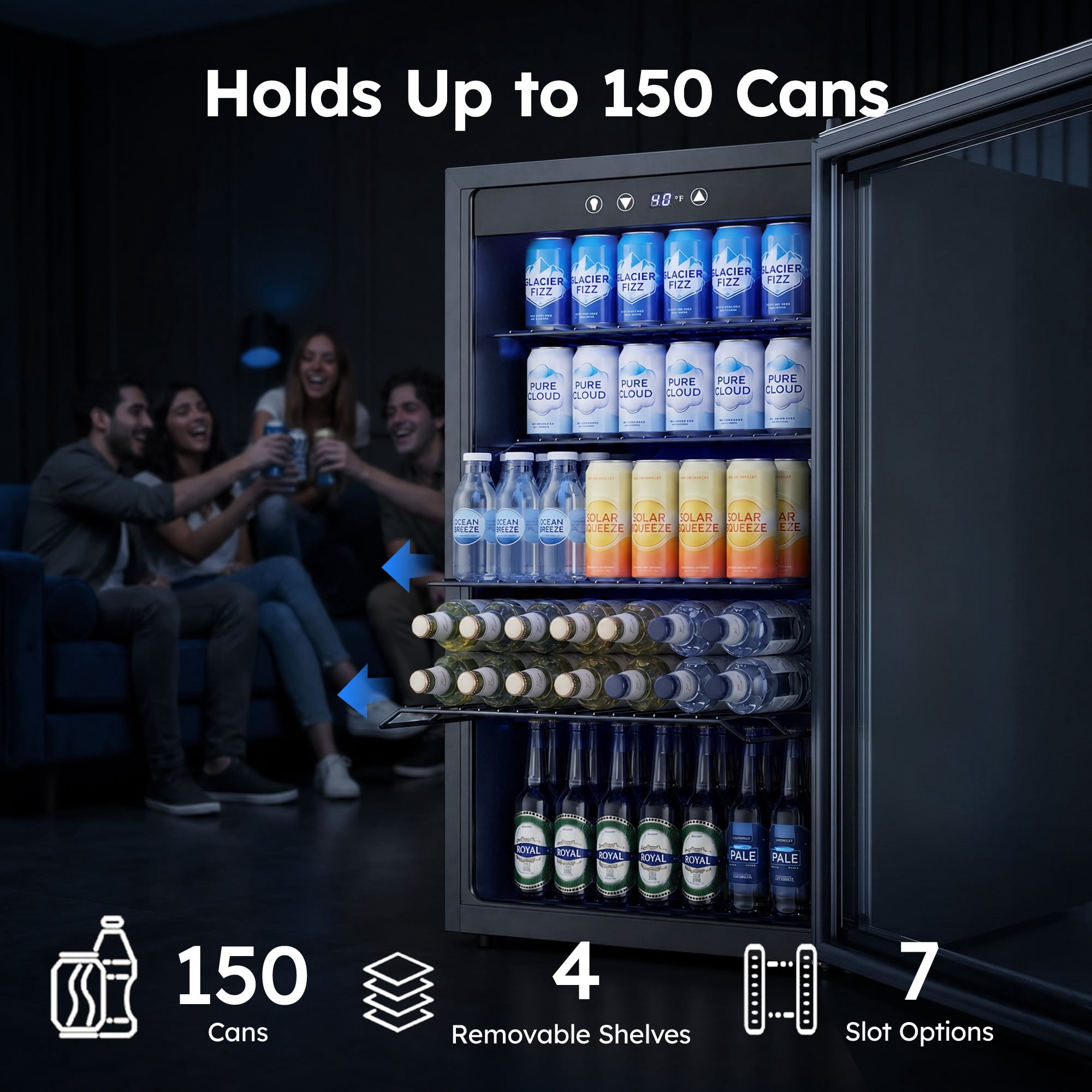Simzlife 150 Can Beverage Refrigerator Cooler, 4.5 Cu.Ft Drink Fridge for Soda Wine Beer, Adjustable Temperature Control for Home Office,Silver