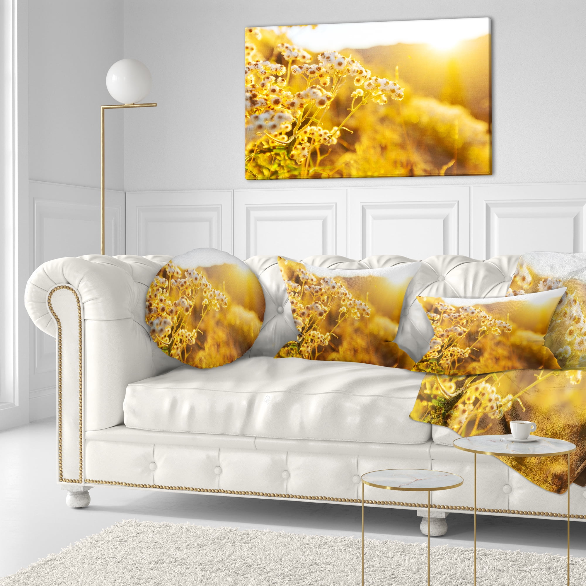 Designart Bright Yellow Rural Garden Flowers - Floral Throw Pillow - 12x20