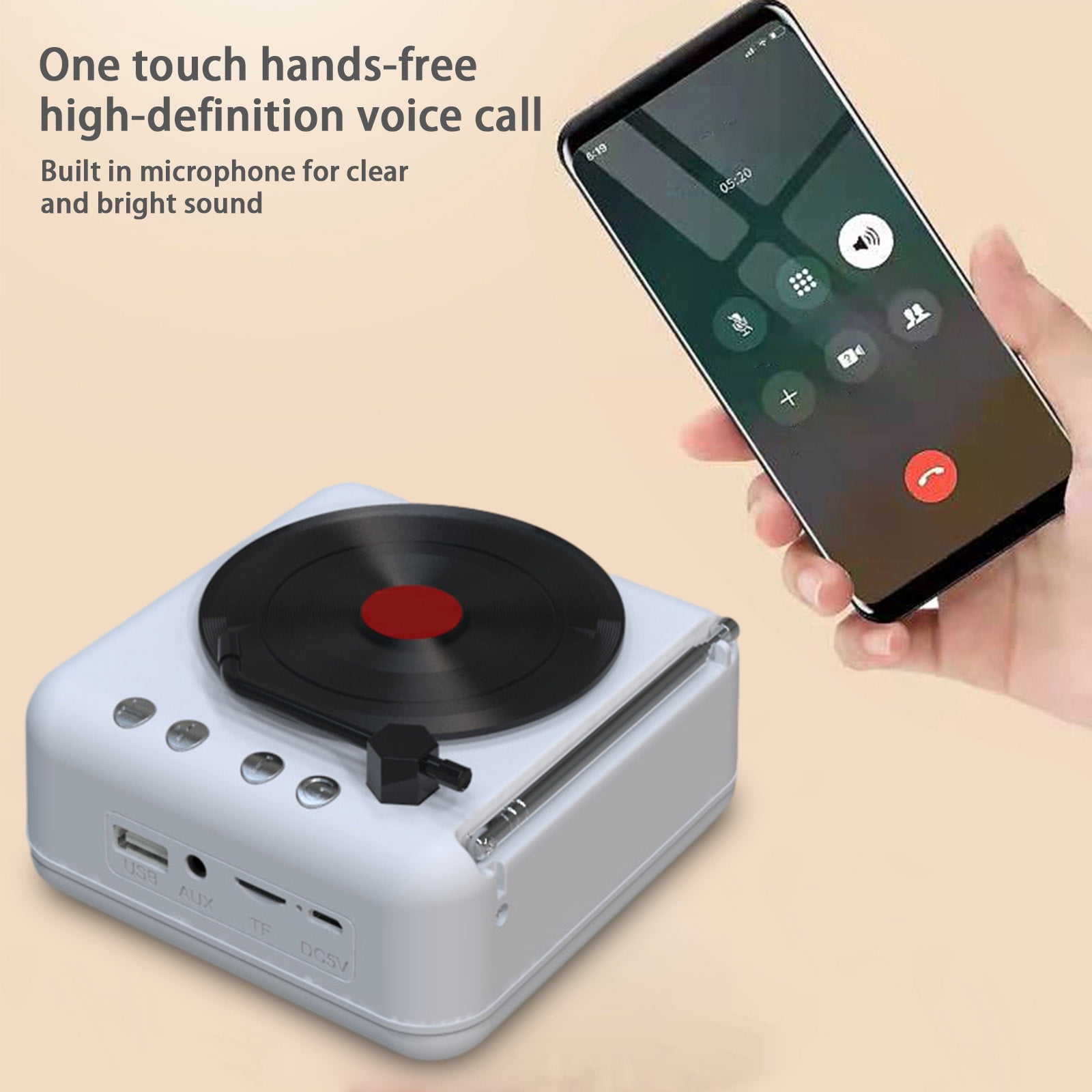LACKUST Record Player Wireless Bluetooth Sound Retro Creatives Mini Portable Card Insert Small Speaker Subwoofer Gift,White