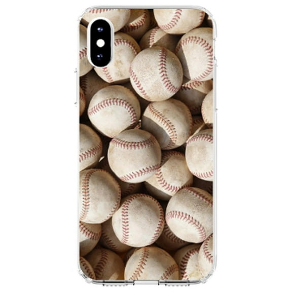 DistinctInk Clear Shockproof Hybrid Case for iPhone X / XS (5.8" Screen) - TPU Bumper, Acrylic Back, Tempered Glass Screen Protector - Old Baseballs - Show Your Love of Baseball
