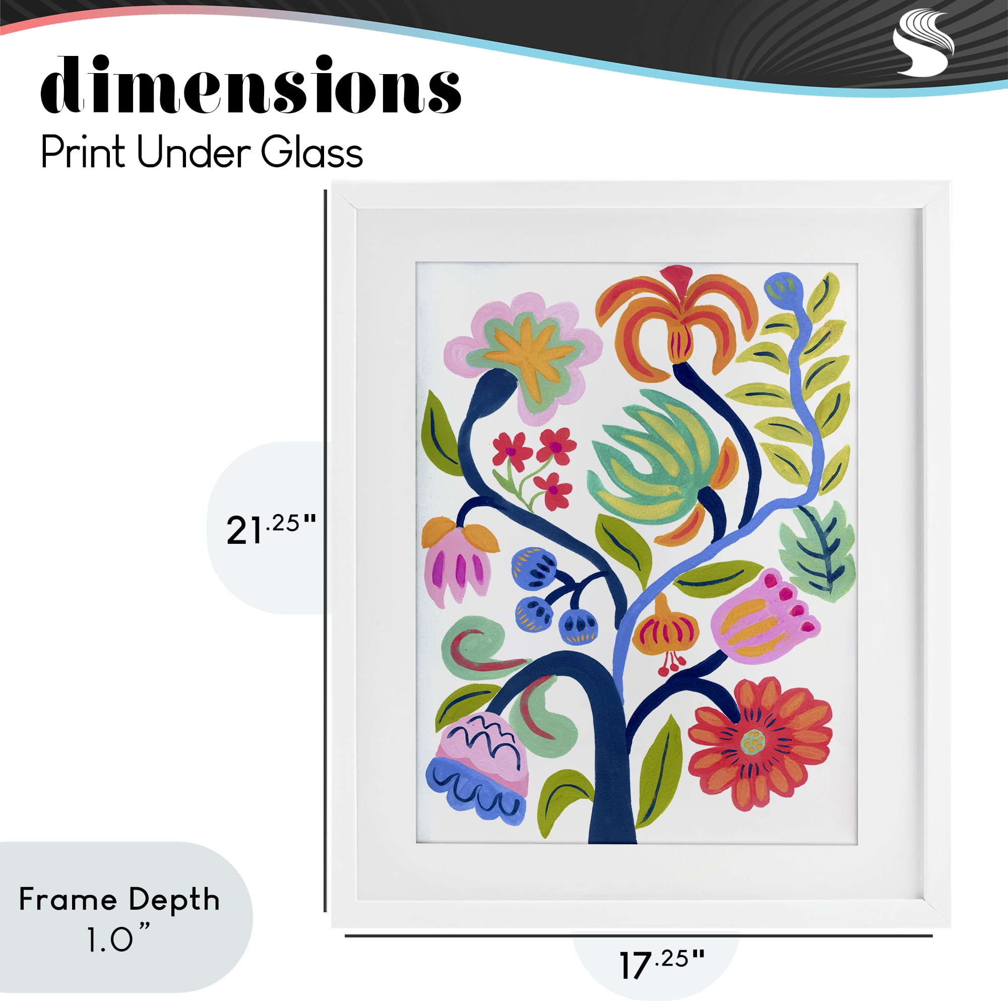 Stupell Industries Boho Blue Tree White Framed Print Under Glass, design by Suzanne Allard
