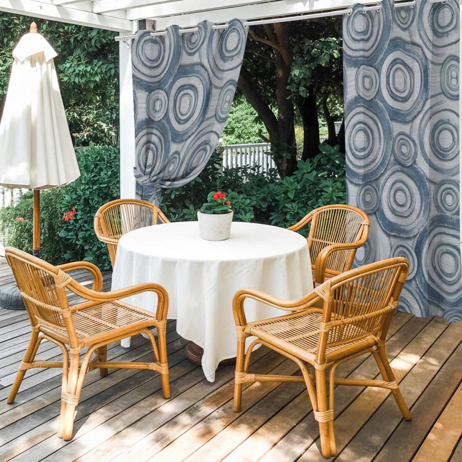 Abstract Circular Ripples Outdoor Curtains for Patio, Artistic Blue Geometric Fluid Rings Sunshade Privacy Drapes Grommet Waterproof Outside Curtains for Porch/Cabana/Balcony 54"x 108", 1 Panel