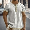 thumbnail image 2 of ZXLBBD T Shirts for Man Short Sleeve Henley Shirt Linen Button Down Soft Breathable Versatile Layering Tops for Everyday Comfort Summer Outdoor T-Shirt,White,S, 2 of 7