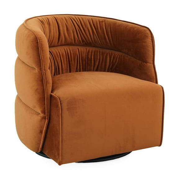 Astra Mid-Century Modern Velvet Upholstered Swivel Chair in Burnt Orange