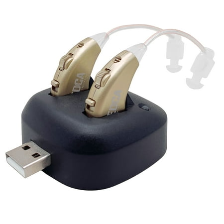 MEDca Compact Digital Hearing Amplifier Set with 1 Pair, Hard Case, Dock, Accessories