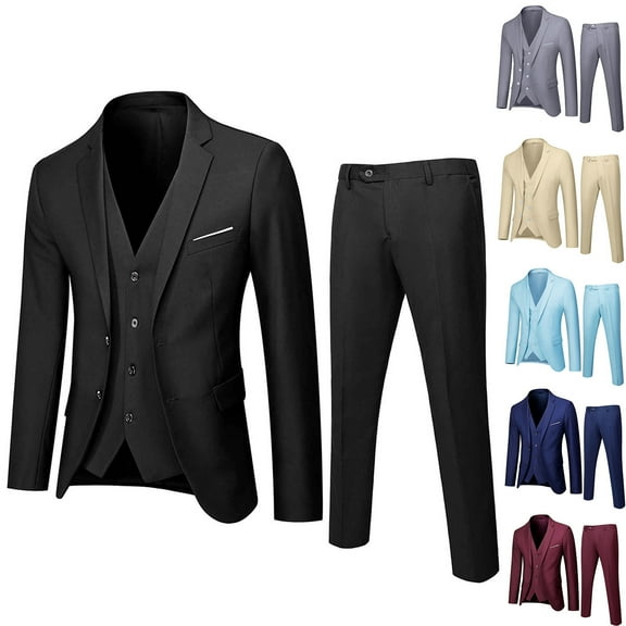 TBWNWG Toddler Suits for Boys Spring Autumn Solid Long Sleeve Pants Coat Vest Outfits 3PC Suit Clothes (Blue,Sizes 13-14 Years)