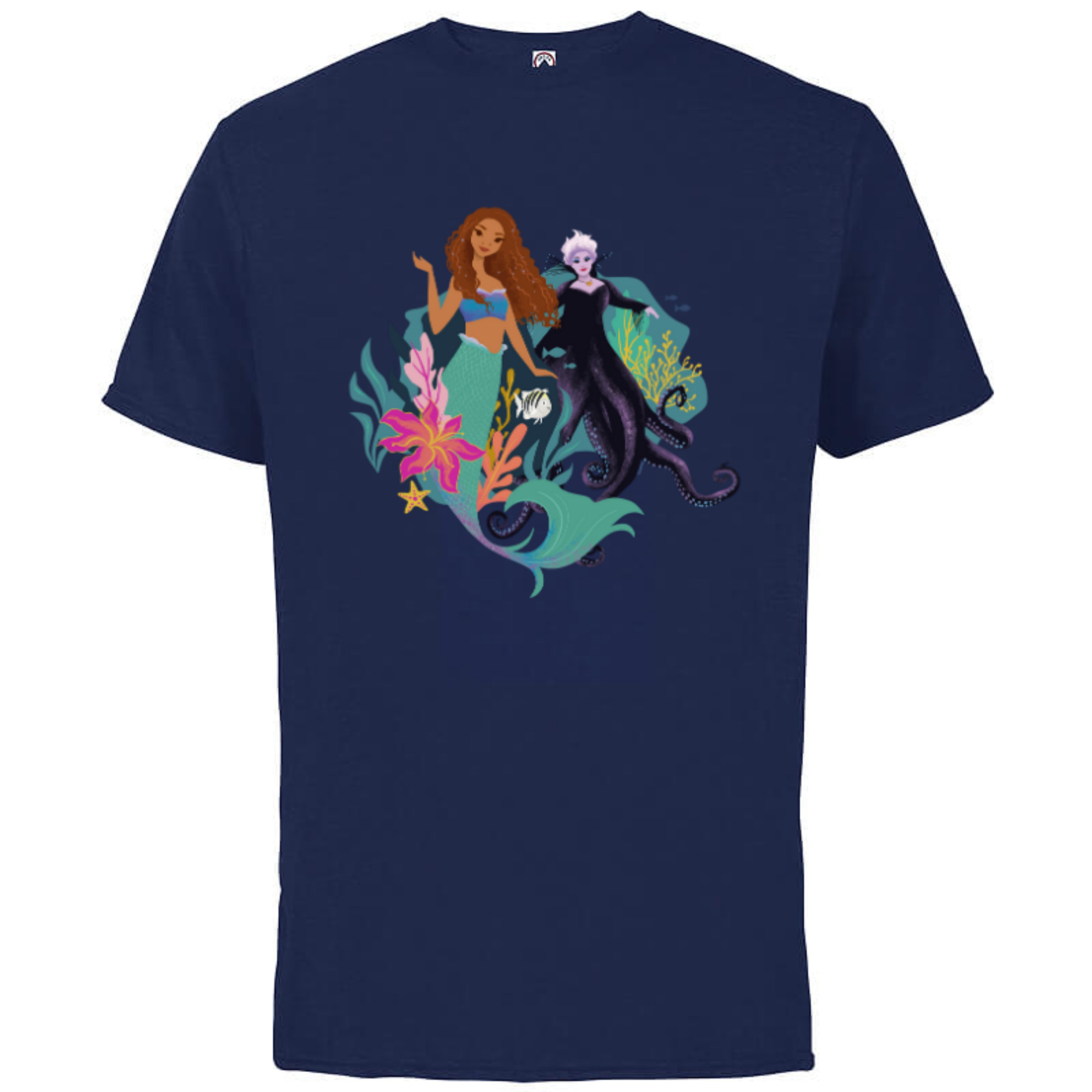 Disney The Little Mermaid Ariel, Flounder and Ursula Short Sleeve Cotton TShirt for Adults