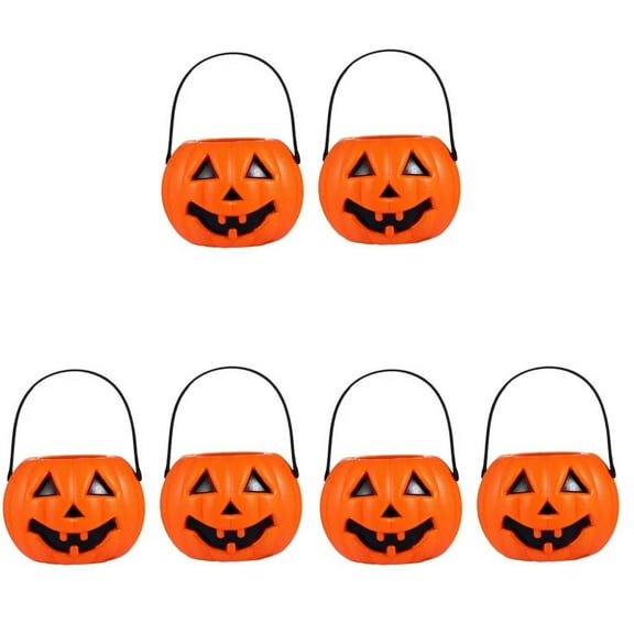 LHWEN 6pcs Halloween Pumpkin Bucket Candy Storage Buckets Portable Pumpkin Lamp Orange Premium Plastic Material Fine Workmanship Beautiful Color Strong Festival Atmosphere Pretty Party Decor Great
