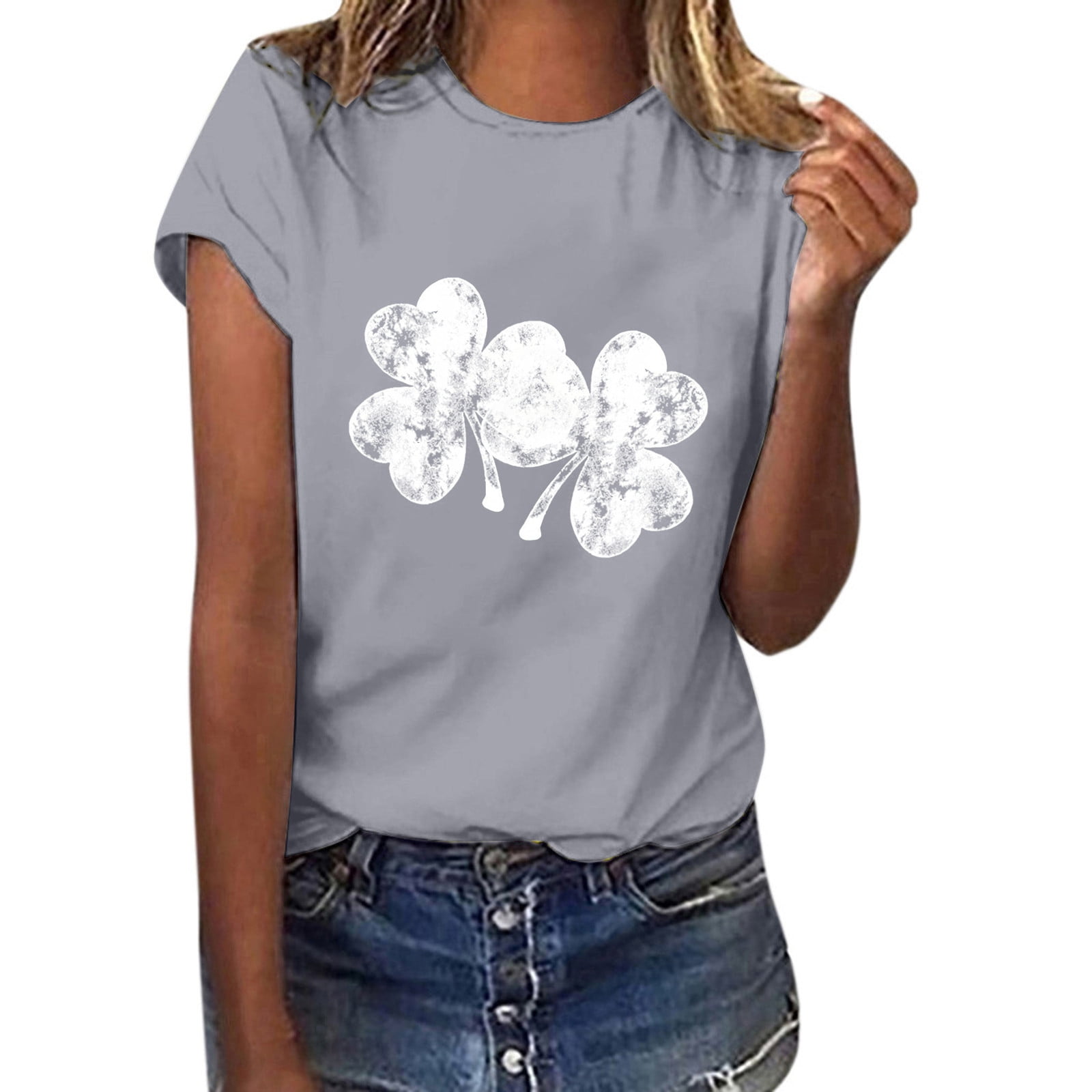 QIPOPIQ T-Shirts à Manches Courtes pour Femmes à Col Rond St. Patrick's Day T-Shirts pour Dames T-Shirt Shamrock T-Shirt Vert T-Shirt Ample St Patricks Day T-Shirts à Col Rond T-Shirts Imprimés pour les Fêtes T-Shirts Graphiques Aubaines