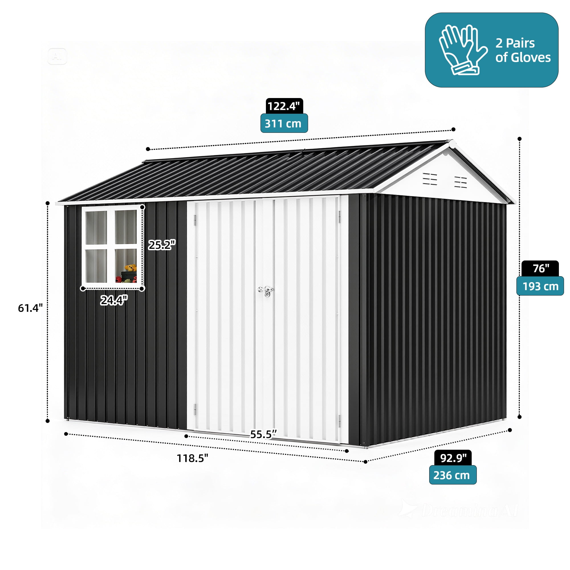 Uforic Metal Outdoor Storage Shed, 8x10ft Steel Tool Shed with Window, Lockable Door and Sloped Roof, for Backyard Patio Garage Lawn, Gray and White