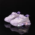 thumbnail image 2 of Toddler Girls Tennis Shoes Splice Leather Bowknot Print Light up Sneakers Trendy Thick Sole Lightweight Walking Shoes Purple 5.5 Infant, 2 of 6