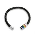 thumbnail image 2 of Bling Jewelry Unisex Striped Rainbow Flag Black Braided Leather  Bracelet with Stainless Clasp, 2 of 4