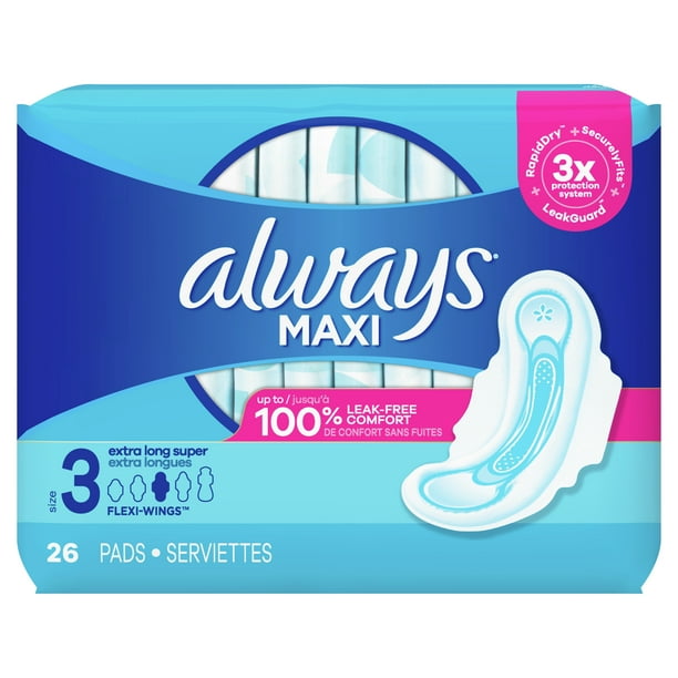 Always Maxi Pads with Wings, Super Absorbency, Extra Long, Unscented