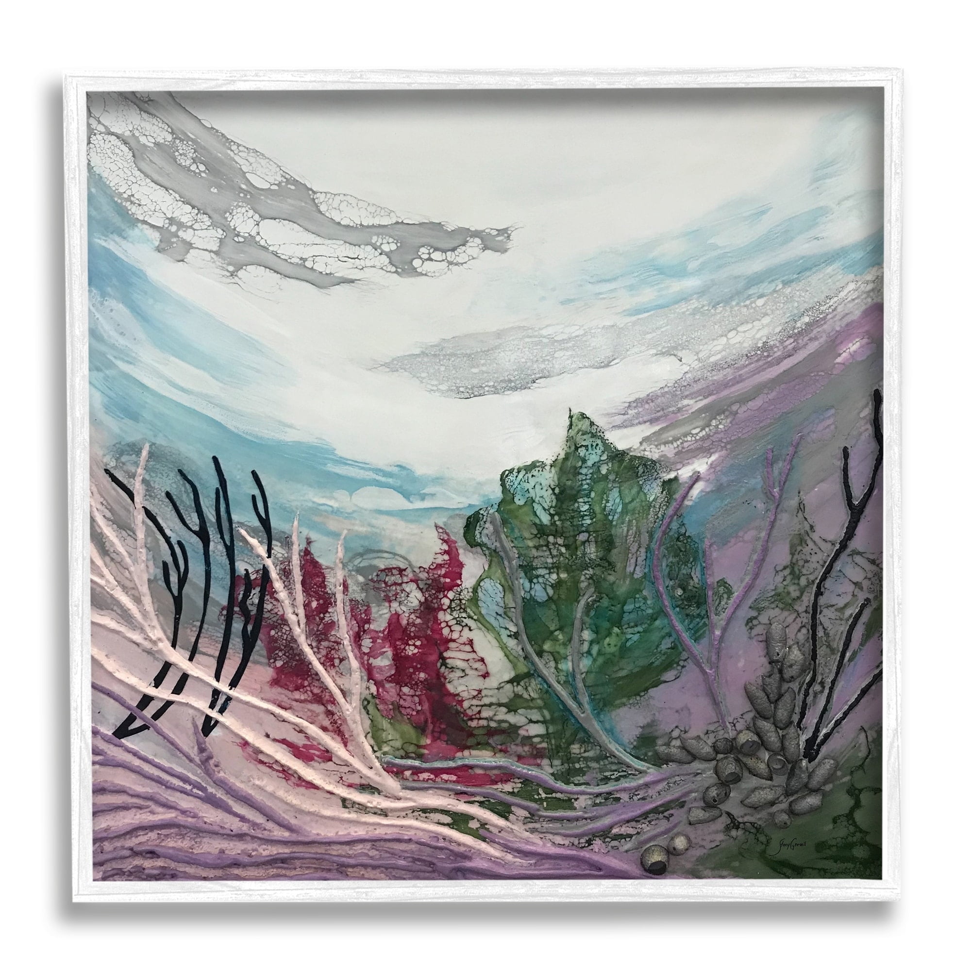 Stupell Industries Abstract Underwater Landscape Scene Floating Coral Plants Painting White Framed Art Print Wall Art, Design by Stacy Gresell