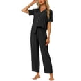 thumbnail image 4 of INSPIRE CHIC Women's Pajama Sets Short Sleeve Shirt Long Pant Sleevewear Nightshirt PJ Set M Black, 4 of 5