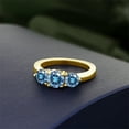 thumbnail image 4 of Gem Stone King 18K Yellow Gold Plated Silver 3-Stone Ring Round Persian Blue Moissanite and Vivid Moissanite Persian Blue (1.80 Cttw, Size 7), 4 of 4