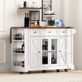 thumbnail image 5 of Harper & Bright Designs Farmhouse Kitchen Island with Drop Leaf and Wheels, Kitchen Storage Cart with Drawers and Tempered Glass Cabinet Doors, Rolling Kitchen Island with Power Outlet, White, 5 of 18