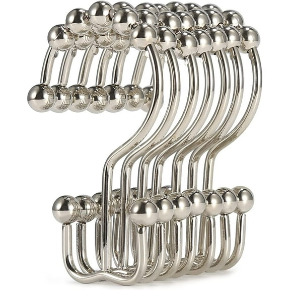 Shower Curtain Hooks, Shower Curtain Rings, Stainless Steel Shower Curtain Hooks Rust Proof Free Sliding Double Shower Hooks for Curtain, Shower Curtains & Liners (Nickel)