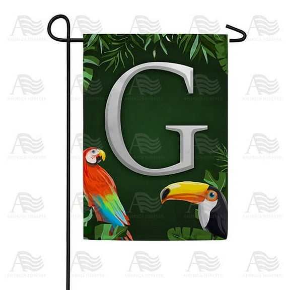 America Forever Tropical Bird Summer Monogram Garden Flag Letter G 12.5 x 18 inches Parrot Toucan Palm Leaves Double Sided Vertical Outdoor Yard Lawn Decorative Coastal Garden Flag