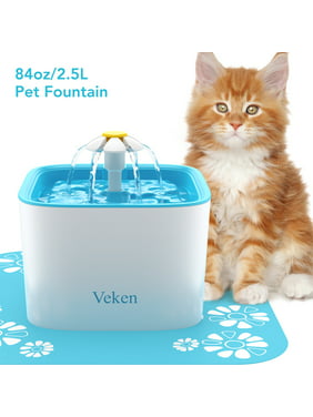 Veken 84oz/2.5L Pet Fountain,Cat Dog Water Fountain with 3 Replacement Filters & 1 Silicone Mat ,Blue