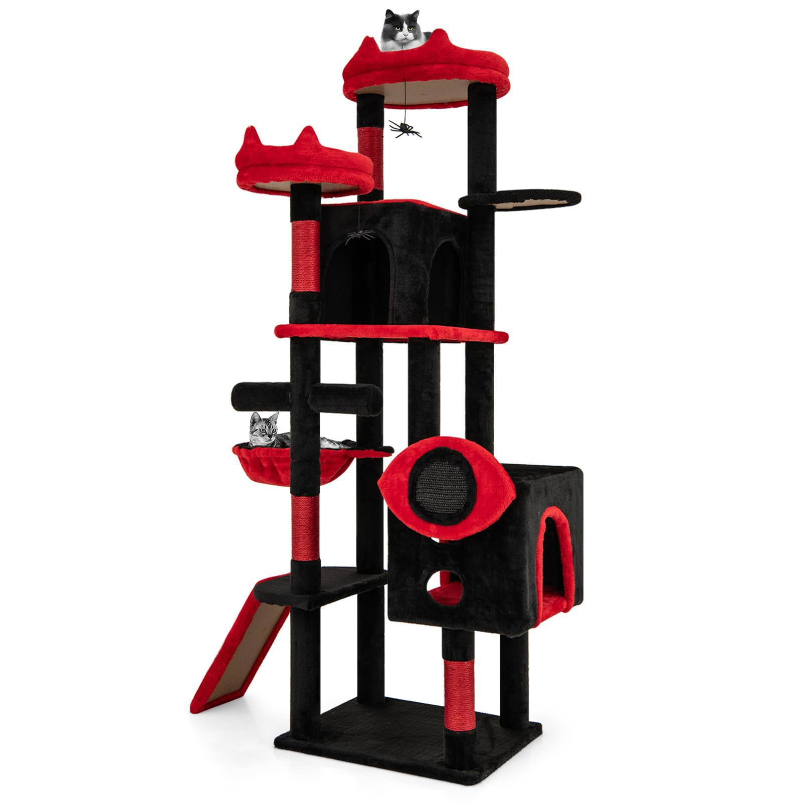 Barara King Large Gothic Cat Tower, Cat Tree with Cat Condos and Plush Perches, Modern Cat Tower Tree for Indoor Cats, Black & Red