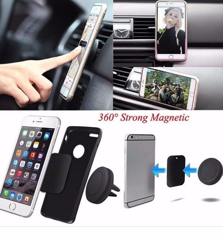 360 Rotating Car Air Vent Magnetic Mount holder for iphone Android Phone Black