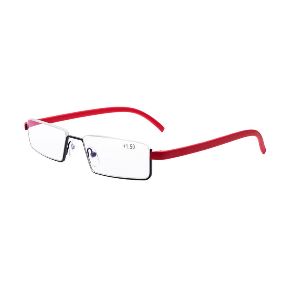 Mens Red Half Rimless Reading Glasses +2.50 Blue Light Blocking tr90 Flexible Presbyopic Glasses Half Frameless Rectangle Readers with case