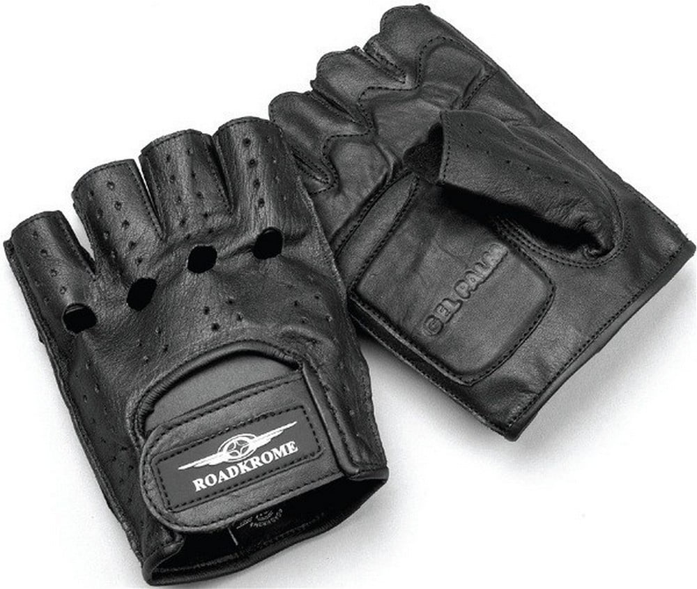 Roadkrome Chopper Mens Leather Fingerless Gloves Black - Walmart.com ...