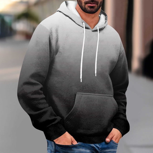 Dolkfu Sudadera con capucha para hombre en degradado, sudadera ancha y casual con bolsillo tipo canguro, sudadera de otoño con capucha para hombre XL