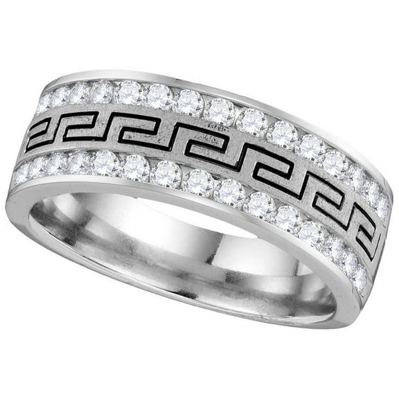 14kt White Gold Mens Round Diamond Double Row Grecco Greek Key Wedding Band 1.00 Cttw