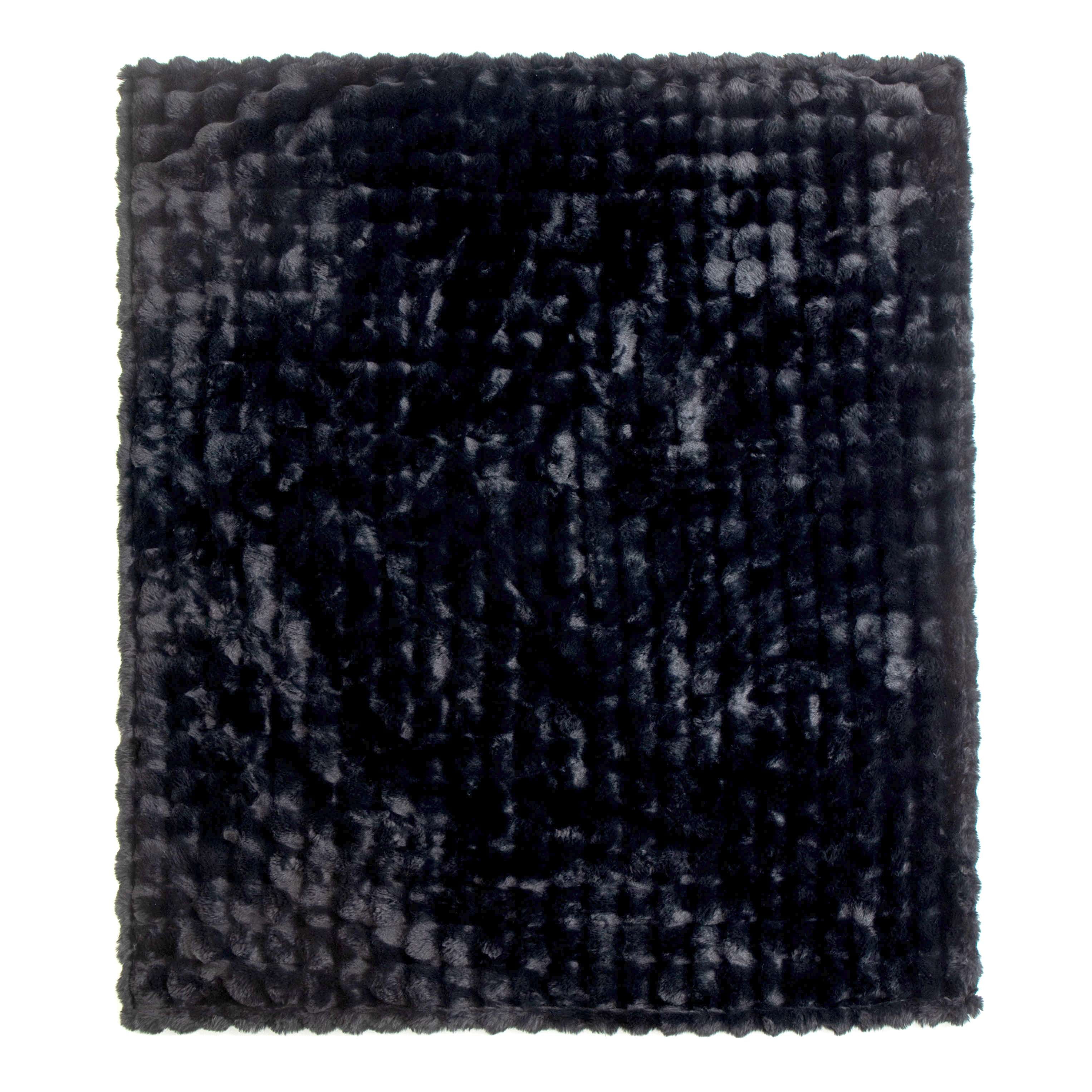 Ashford Home Cascade Ultra Fine Faux Fur Throw Blanket, Black, 50 x 60 inches