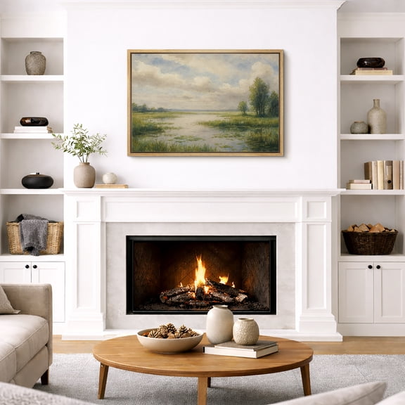 Framed Canvas Print Vintage Country Landscape Wall Art Farmhouse Decorative for Living Room Bedroom - 16"x24" NATURAL
