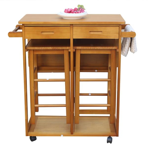 3pcs Dining Table Set With 2 Pub Stools Mobile Kitchen Island Drop Leaf Small Wooden Square Breakfast Bar Cart Trolley Chairs And Drawers Brown Com 3pcs Dining Table Set With 2 Pub Stools, Small Mobile Kitchen Island With Seating Area