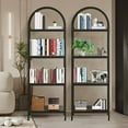 thumbnail image 3 of Modern Arched 4-Tier Bookshelf - Tall Freestanding Bookcase with Black Metal Frame, Large Black Wood Shelves, Space-Saving Open Display - Black Frame, Black Shelves, Four Layers, 3 of 7