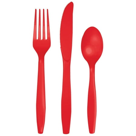 Classic Red Plastic Assorted Cutlery, 50 Count