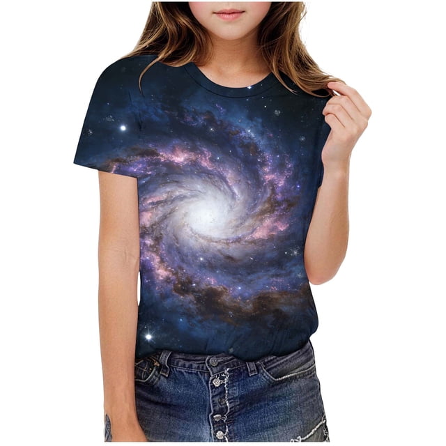 Hauts d'Été à Manches Courtes pour Filles Col Rond T-Shirt Imprimé Polyester Tout-Petits Enfants 1 Pce