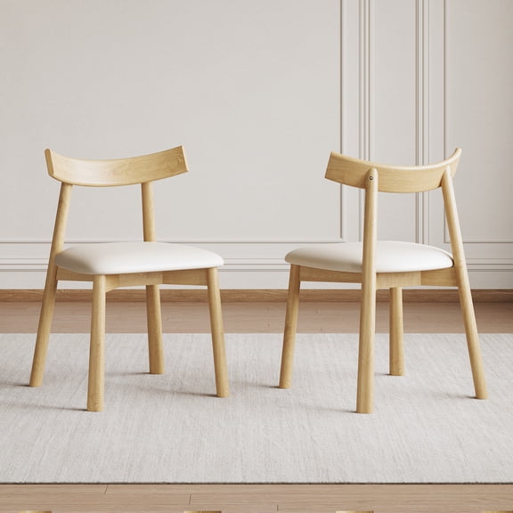 Youmumeub Café & Restaurant Style Wooden Dining Chairs Set of 2 - Ergonomic Armless Side Chairs with Thick PU Leather Seat, Curved Back Support, Non-Slip Pads, Sturdy Solid Wood Legs, Preassembled