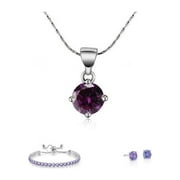 Bonjour Jewelers 10k White Gold 6 Ct Round Created Tanzanite Set Of Necklace, Earrings And Bracelet Plated