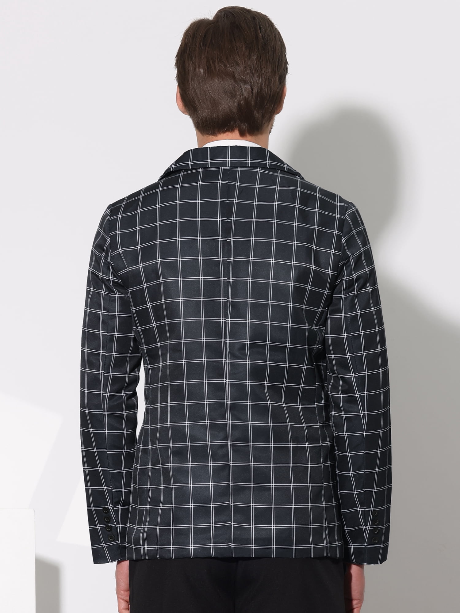 DARING DIVA Men's Plaid Blazers Notch Lapel Checked Wedding Dinner Sports Coat L Black