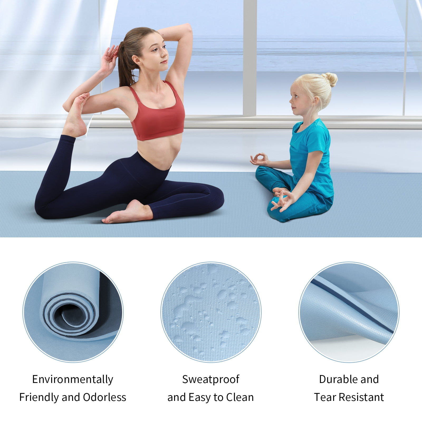 Frach Wide Yoga Mat 28",1/3 Inch Extra Thick Workout Mats,Non-slip Eco-friendly for Outdoor and Indoor,Home and Travel(Gray+Blue)