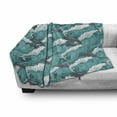 thumbnail image 2 of Sea Animals Soft Flannel Fleece Throw Blanket, Wavy Ocean with Dolphins Windy Surfing Doodle Style Art Print, Cozy Plush for Indoor and Outdoor Use, 50" x 70", Charcoal Grey Teal White, by Ambesonne, 2 of 5