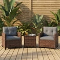 thumbnail image 1 of 3 Piece Wicker Patio Bistro Set with Cushions and Glass Table, All Weather PE Rattan Outdoor Conversation Chairs for Balcony Backyard Porch, Brown Gray Gradient Blue Beige, 1 of 8