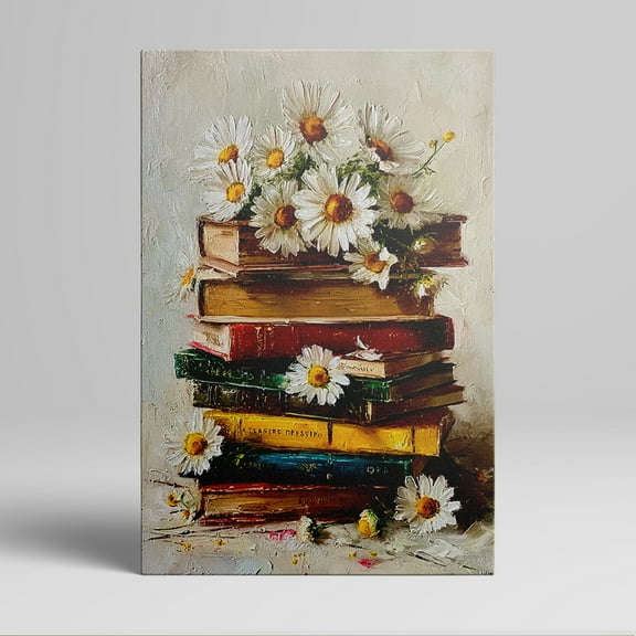 1pc Daisy - on - Books Themed Framed Canvas Wall Art, Decor room hanging Wall Picture Decor for Home Gifts, living room, bathroom, bedroom, kitchen wall art decor canvas wall art