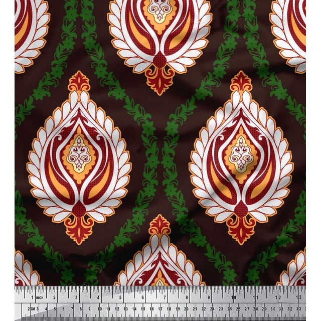 Soimoi Brown Poly Georgette Fabric Floral Damask Print Sewing Fabric Yard 42 Inch Wide