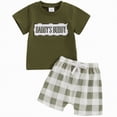 thumbnail image 4 of Xudanell Toddler Boys Outfit Summer Letter Graphic Tee and Plaid Print Shorts Dad Mom Boy Matching Outfit Green 18-24 Months, 4 of 4