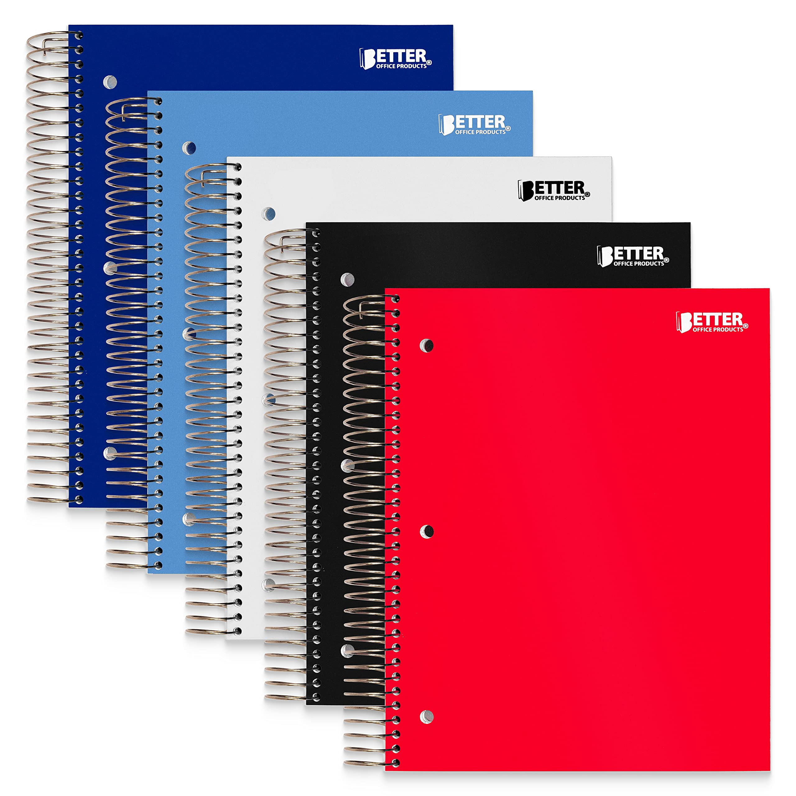 Better Office Products - 5 subject notebook - spiral-bound - - 200 sheets / 400 pages - College - assorted - poly (pack of 5)