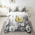 thumbnail image 2 of Butterfly Flowers Bed in a Bag King Size Comforter Set 7 Pieces,Yellow Grey Ombre Art Oil Painting Floral Bedding Sets Rustic Aesthetic Animal Daisy Flower Sheet Set with Comforter, 2 of 5