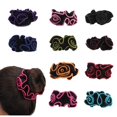 thumbnail image 1 of Paquete de 10 coleteros de satén para el cabello con flores de encaje, diademas florales, soporte para cola de caballo, moños florales para el cabello, coleteros de terciopelo para mujeres (paquete de, 1 of 4