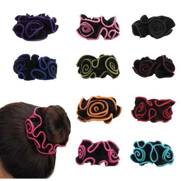 Paquete de 10 coleteros de satén para el cabello con flores de encaje, diademas florales, soporte para cola de caballo, moños florales para el cabello, coleteros de terciopelo para mujeres (paquete de